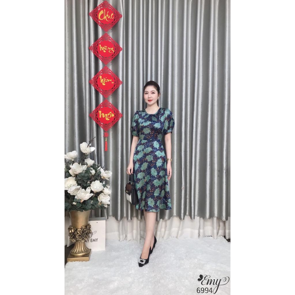 Đầm EMY EM6994 Xoè Lụa Vân Xanh