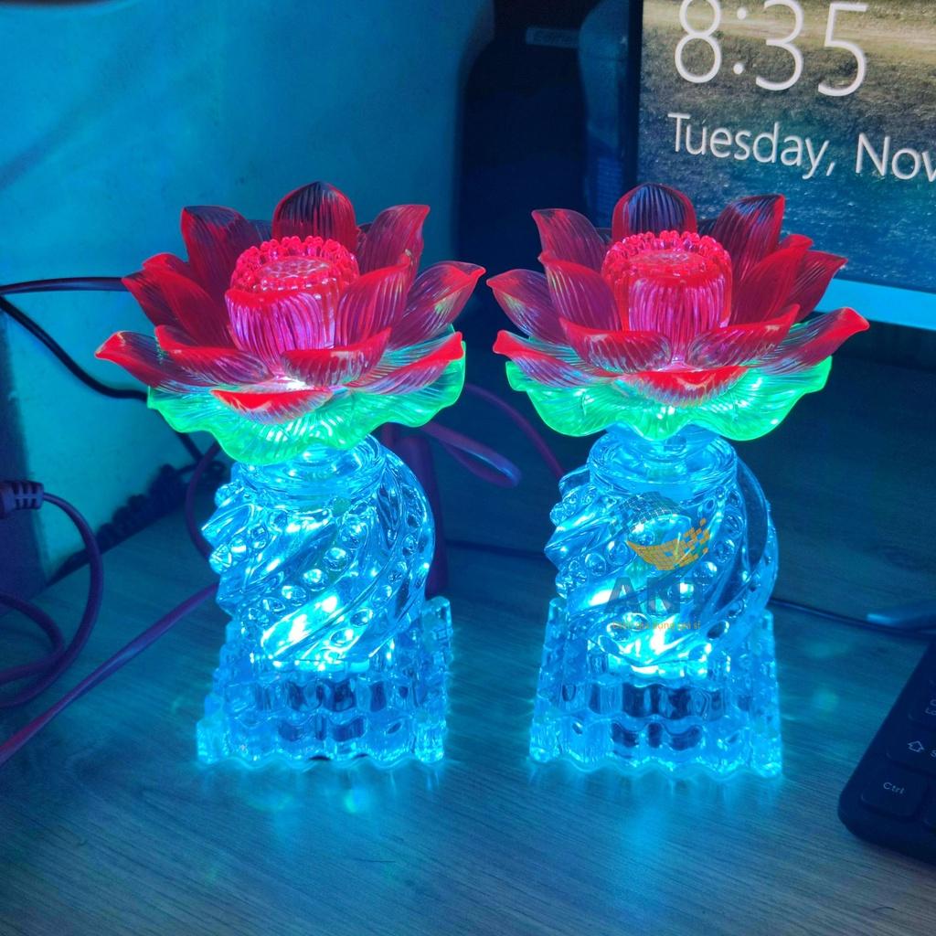 ĐÈN THỜ HOA SEN THỦY TINH BÔNG NHỰA CAO 17CM - SỐ 3
