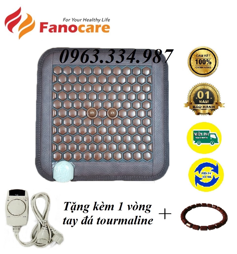 Thảm/Nệm đá nhiệt nóng Fanocare KT 45 x 45cm kèm 2 bóng massage (Tặng kèm 1 vòng tay đá tourmaline)