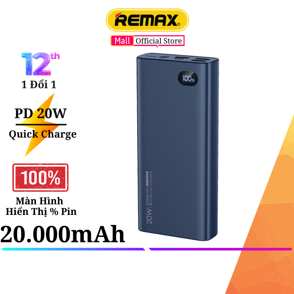 Pin Dự Rhòng Remax RPP-292 20000mAh Sạc nhanh PD 20W  Hỗ Trợ Sạc Cùng Lúc 4 Thiết Bị- Hàng Chính Hãng Remax Bảo Hành 12 Tháng 1 Đổi 1