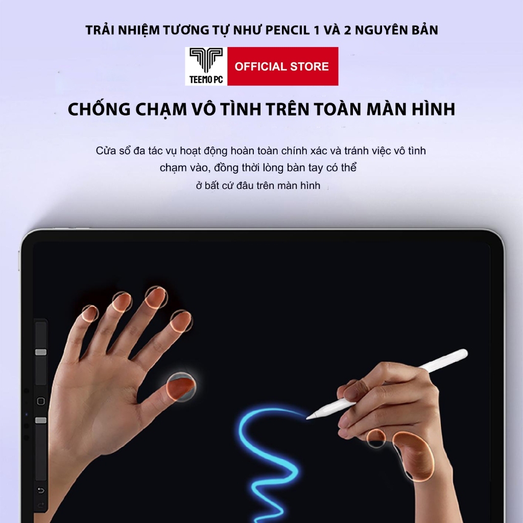 Bút Cảm Ứng Teemo PC Trong Suốt Sạc Không Dây-Chống Tỳ Đè-Nét Thanh Đậm Dùng Cho IPad Pro Air Mini - Hàng Chính Hãng