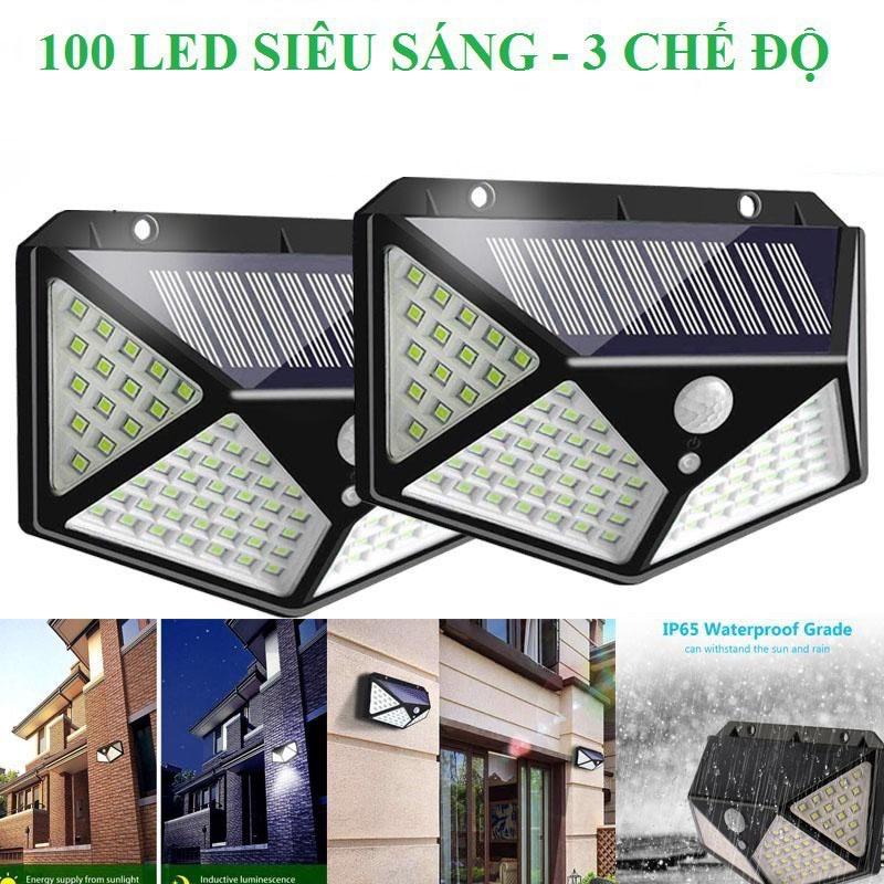 Đèn Cảm Ứng Hồng Ngoại Đèn Led Năng Lượng Mặt Trời 100LED Siêu Sáng Shống Nước Loại 3 Chế Độ