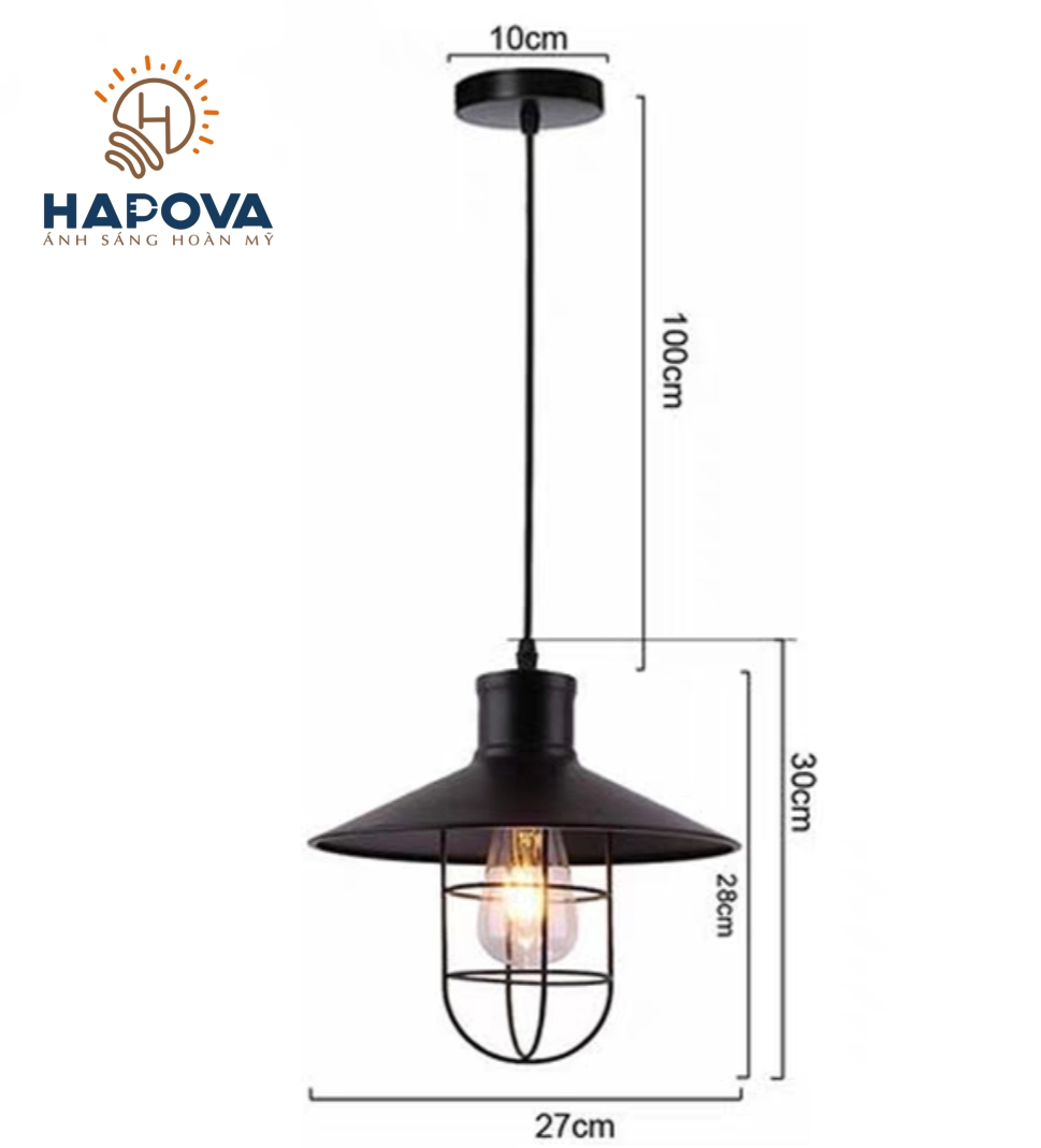 Đèn trần thả trang trí lồng kính HAPOVA ENDA 6803 Tặng kèm bóng Edison