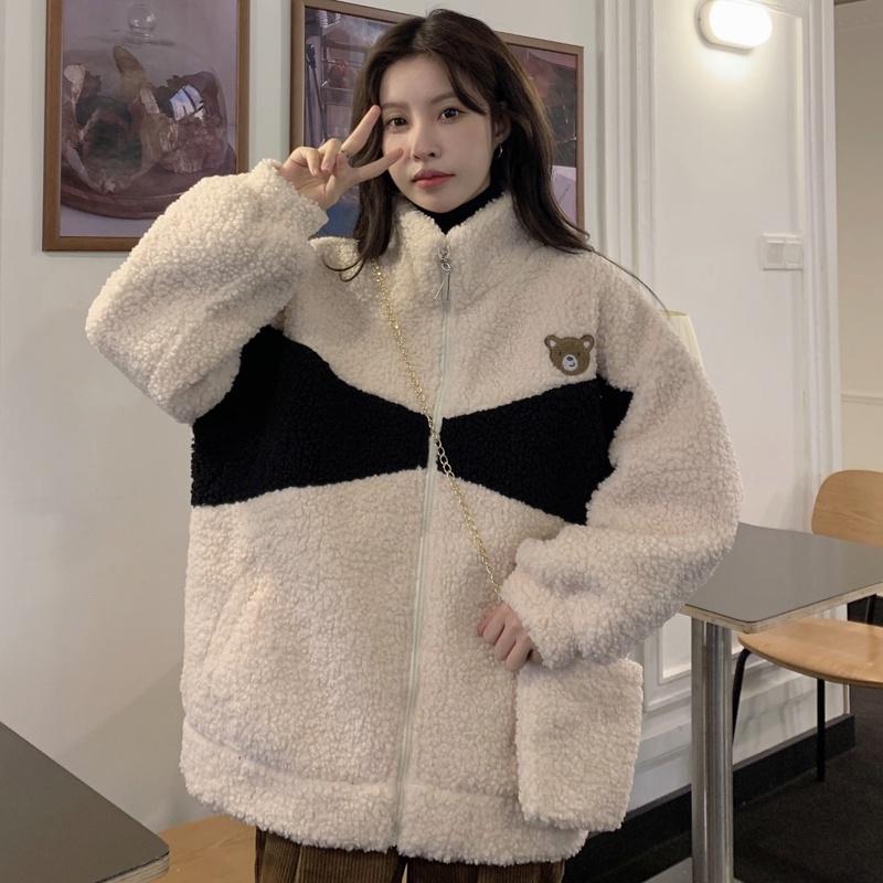 Áo Khoác Lông Cừu siêu ấm Thời Trang Mùa Đông hàn quốc ️ Áo Sweater Nữ Lông Mịn Thêu Cubs và Kèm Túi Chéo Set