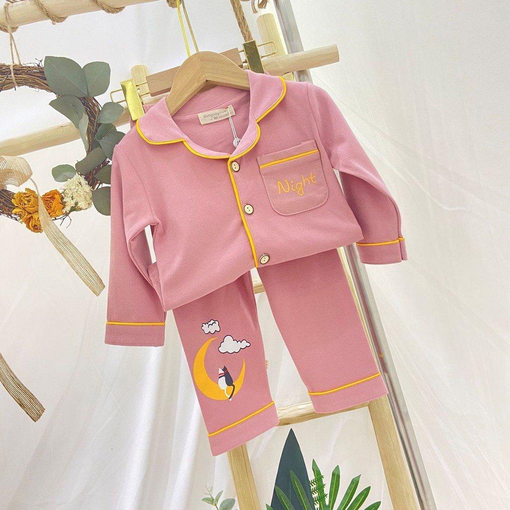 Bộ Đồ Ngủ Dài Tay In Hình Mặt Trăng Night Cho Bé Gái, Đồ Bộ Pijama Cho Bé Từ 6-28kg - ROSY KIDS