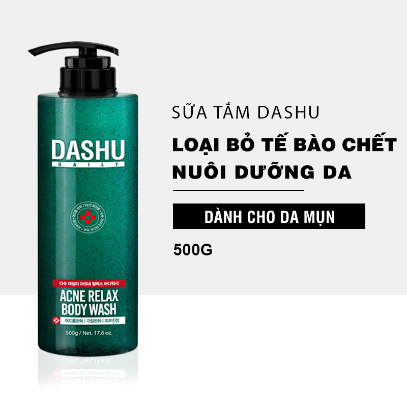 Sữa tắm dành cho da mụn Dashu Daily Acne Aelax Body Wash 500g loại bỏ tế bào chết nuôi dưỡng da JN-ST02