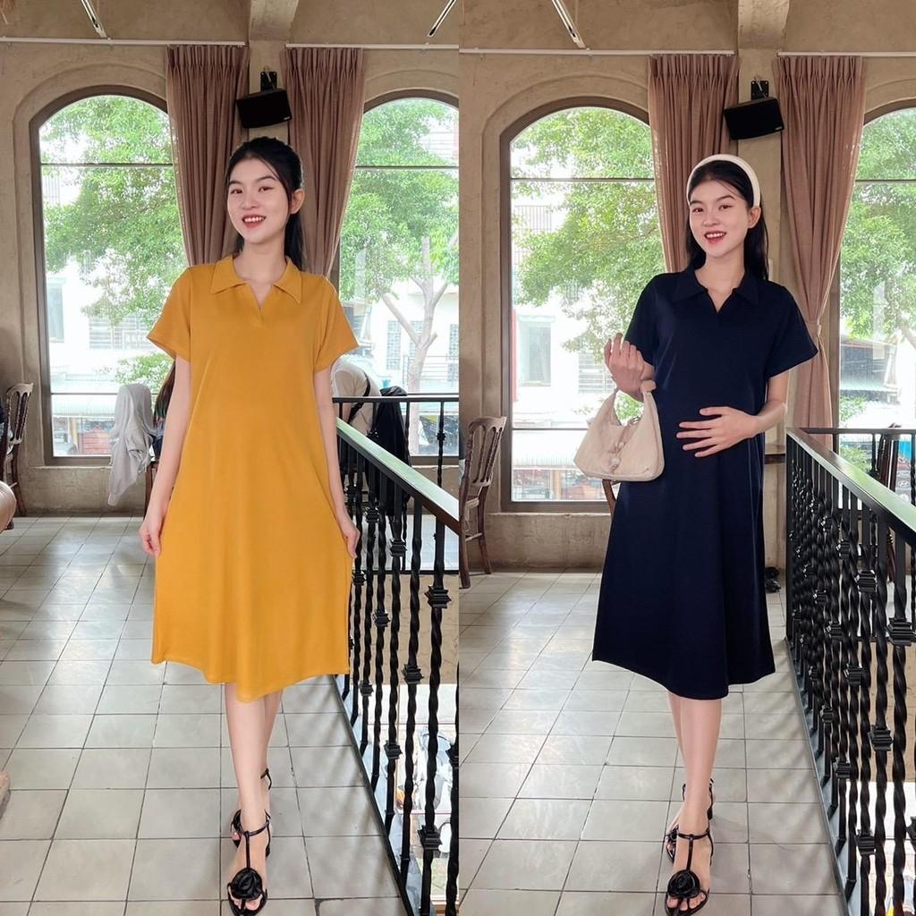 Đầm bầu Polo thun tăm dáng dài trẻ trung, năng động - Hồng