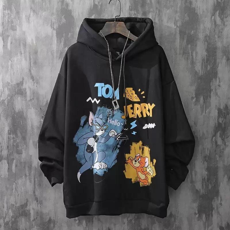 Áo Khoác Hoodie Nỉ Bông in Tom &amp; Jerry Form rộng Unisex Nam Nữ Couple Cực Đẹp