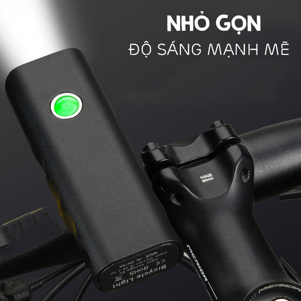 Đèn Xe Đạp Mini Nhỏ Gọn 2 Bóng LED T6 Độ Sáng Cao Vỏ Nhôm Chống Nước Dung Lượng Pin 2000mAh Sạc Điện Mai Lee