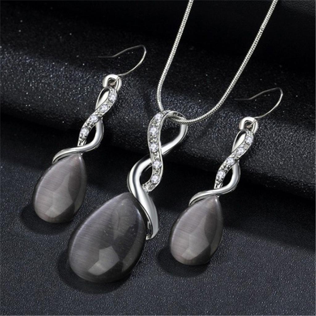 Necklace Earrings Set Waterdrop Teardrop Bridal Jewelry Set Pink + Pink