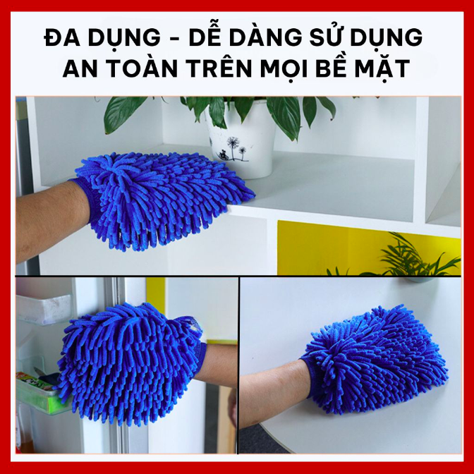 Găng tay san hô lau rửa xe ô tô (Sợi Microfiber) - Kích thước 25cm x 17cm - Găng tay rửa xe chuyên dụng san hô 2 mặt