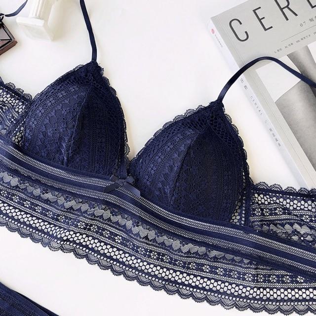 Bộ Đồ Lót Bralette Ren Không Gọng Mút Mỏng Liền S219