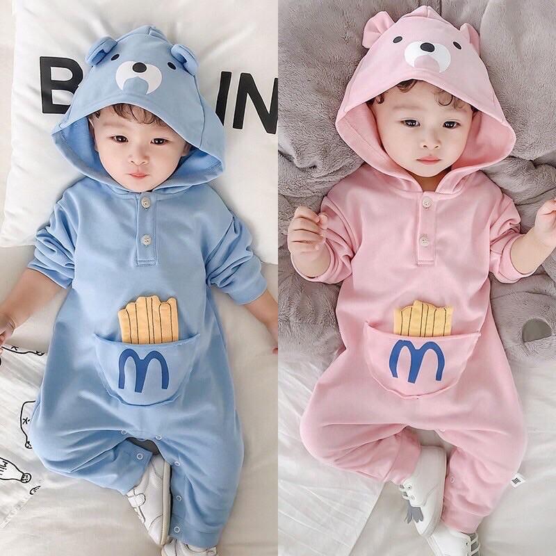 Body cotton xuất Hàn có mũ cho bé trai/gái siêu cute