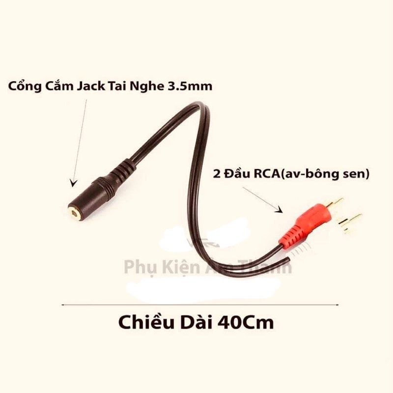 Cáp âm thanh 2 đầu Bông sen sang 3.5mm Âm màu Đen , Cáp Đầu Jack 3.5 Cái Ra 2 Đầu Hoa Sen (AV đực) , Cáp chuyển đổi từ cổng cắm 3.5mm sang 2 đầu cắm RCA chuyên dụng - Hàng Nhập Khẩu