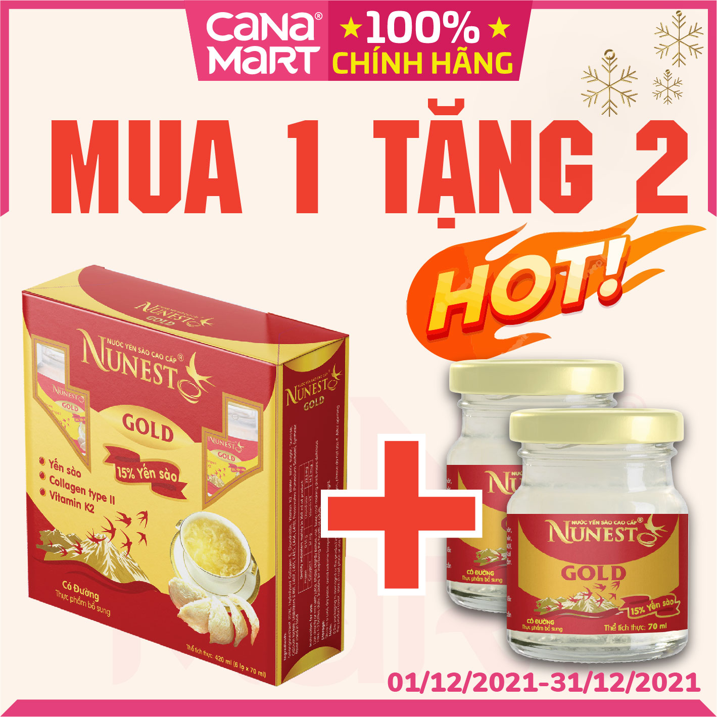 [Lốc 6 lọ x 70ml] Nước yến sào cao cấp Nunest GOLD bồi bổ sức khỏe 15%