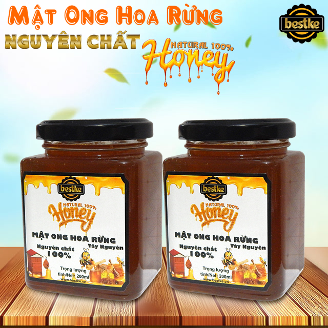 Mật ong hoa rừng Tây Nguyên nguyên chất 100% tự nhiên, Set 2 hũ, mỗi hũ 200ml, honey natural bestke