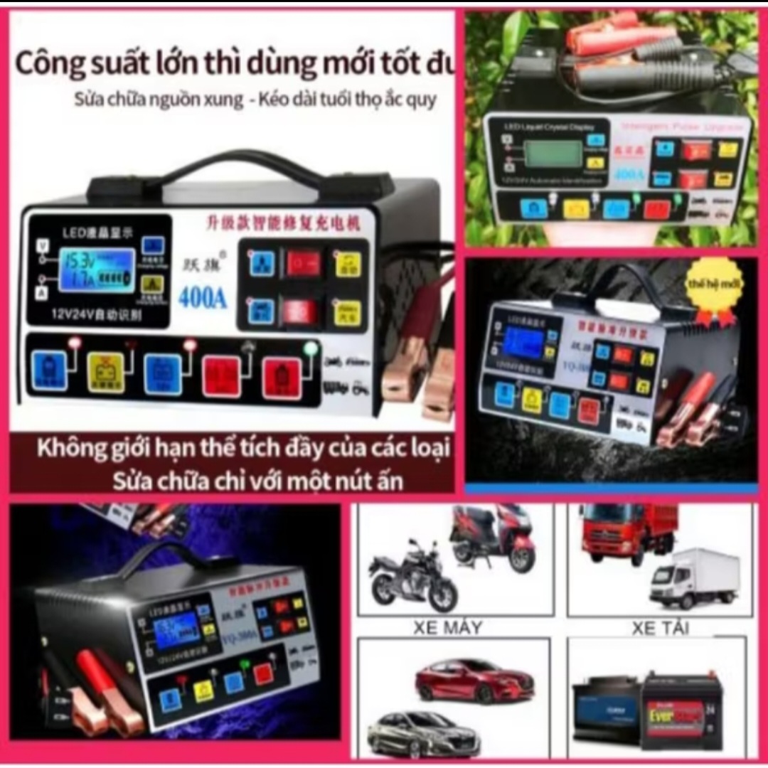 BỘ SẠC BÌNH ẮC QUY 400A SẠC 12V-24V CHỐNG NGƯỢC CHỐNG CHẬP KHỬ SUPAT PHỤC HỒI BÌNH ẮC QUY