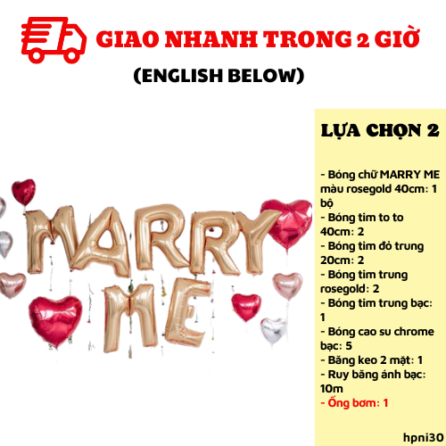 Bộ bong bóng trang trí cầu hôn proposal balloon set hpni30