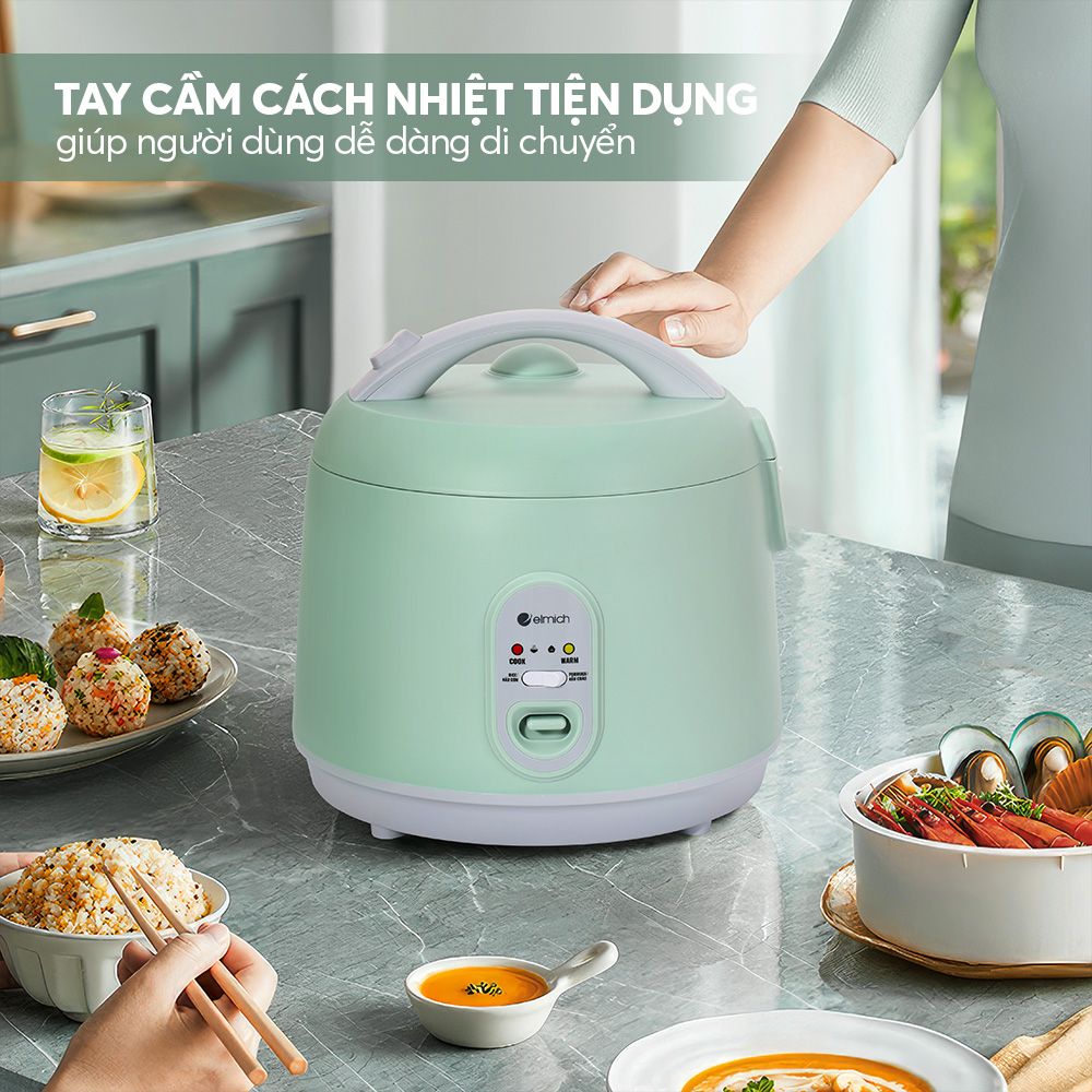 Nồi Cơm Điện Elmich RCE9132 1.8L 700W, Hàng Chính Hãng, 2 Chức Năng Nấu, Phím Nhấn Cơ - JoyMall