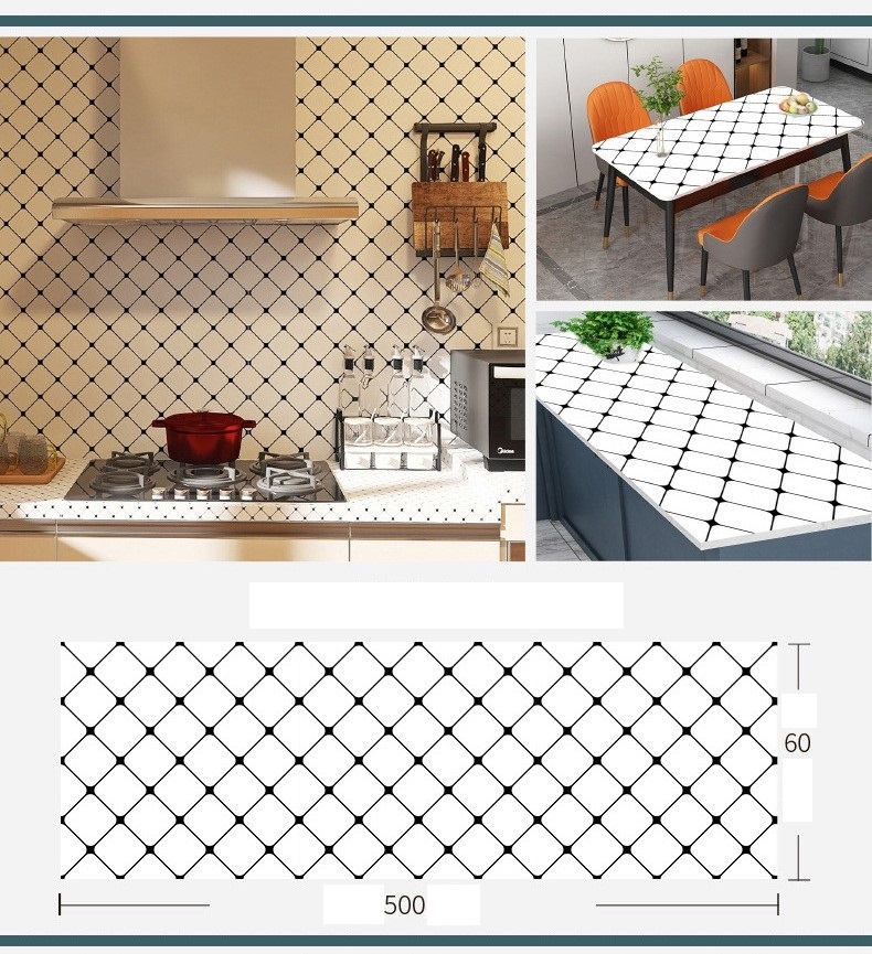 Decal dán bếp họa tiết hình vuông đen - có keo sẵn khổ rộng 60cm dài 5m