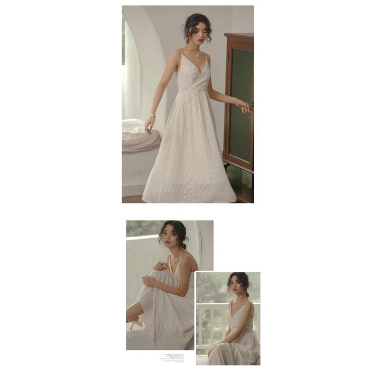 Đầm 2 dây gợi cảm phong cách cổ điển mùa xuân hè xòe dài đi tiệc, đi biển, đi dạo phố TT08