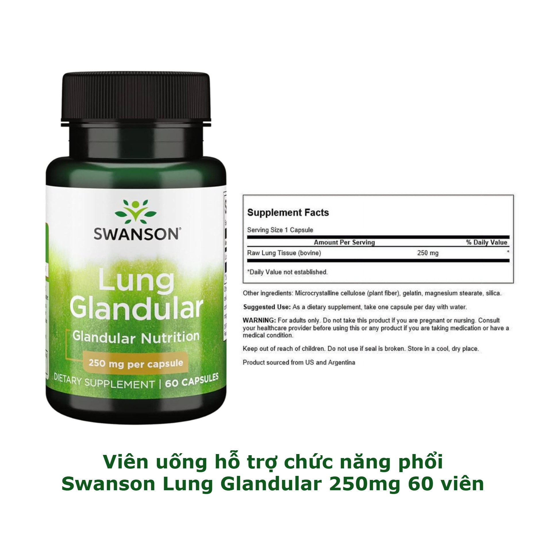 Viên uống hỗ trợ chức năng phổi Swanson Lung Glandular 250mg 60 viên