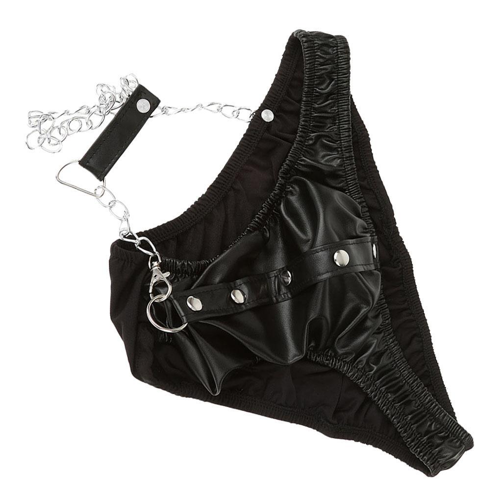Mens PU leather G-string Underwear Chain Low Rise Briefs Thong Clubwear