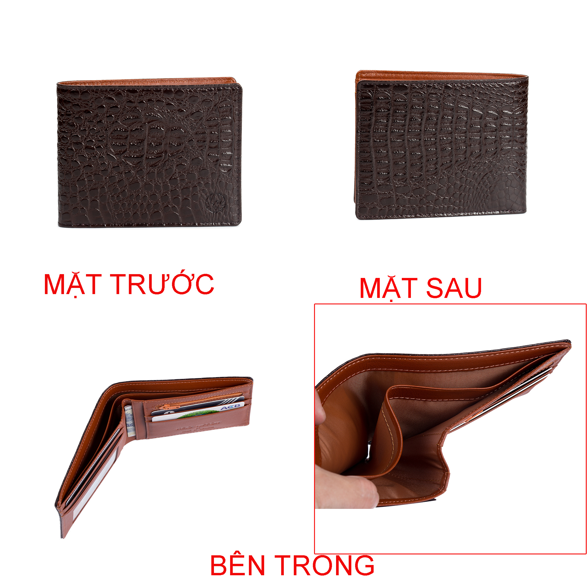 Ví Nam Vân Cá Sấu KEIO NIPPON Da Bò Nhập Khẩu Italia, Kích thước 12x9.5 cm, Khóa Kéo DBVCS12