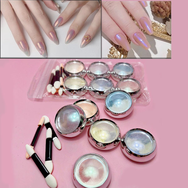 Set Bột Tráng Gương Nail 6 Màu Ánh Trai Trang Trí Móng Óng Ánh