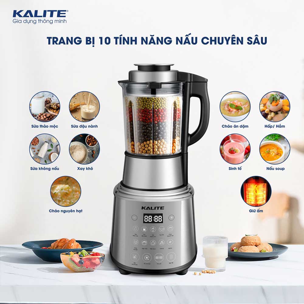 Máy làm sữa hạt Kalite KCB4741 dung tích 1.75L công suất 1800W đa dạng nấu sữa hạt, nấu cháo, xay sinh tố, nắp cảm biến chống trảo, hàng chính hãng