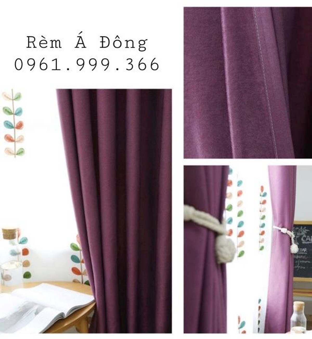 Rèm vải thô màu tím lavender, rèm trang trí nhà cửa - Cao cố định 1.8m