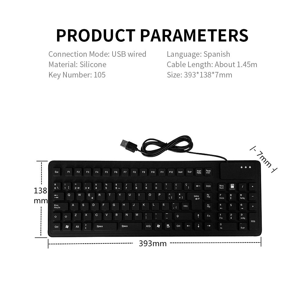 Bàn phím silicon có dây USB có thể gập lại chống bụi chống thấm nước
