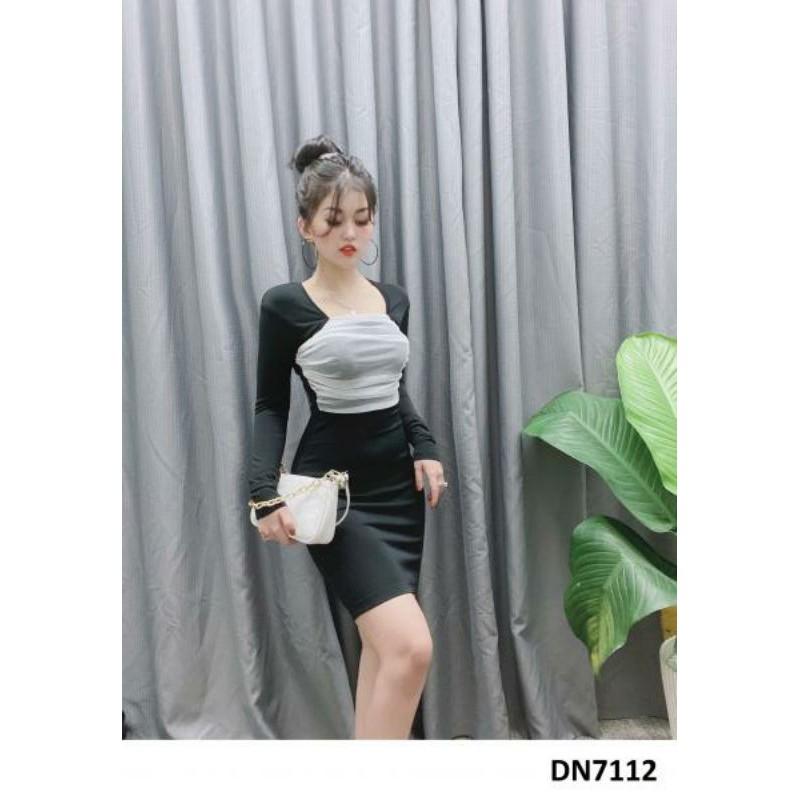 Đầm body tay dài phối voan ngực