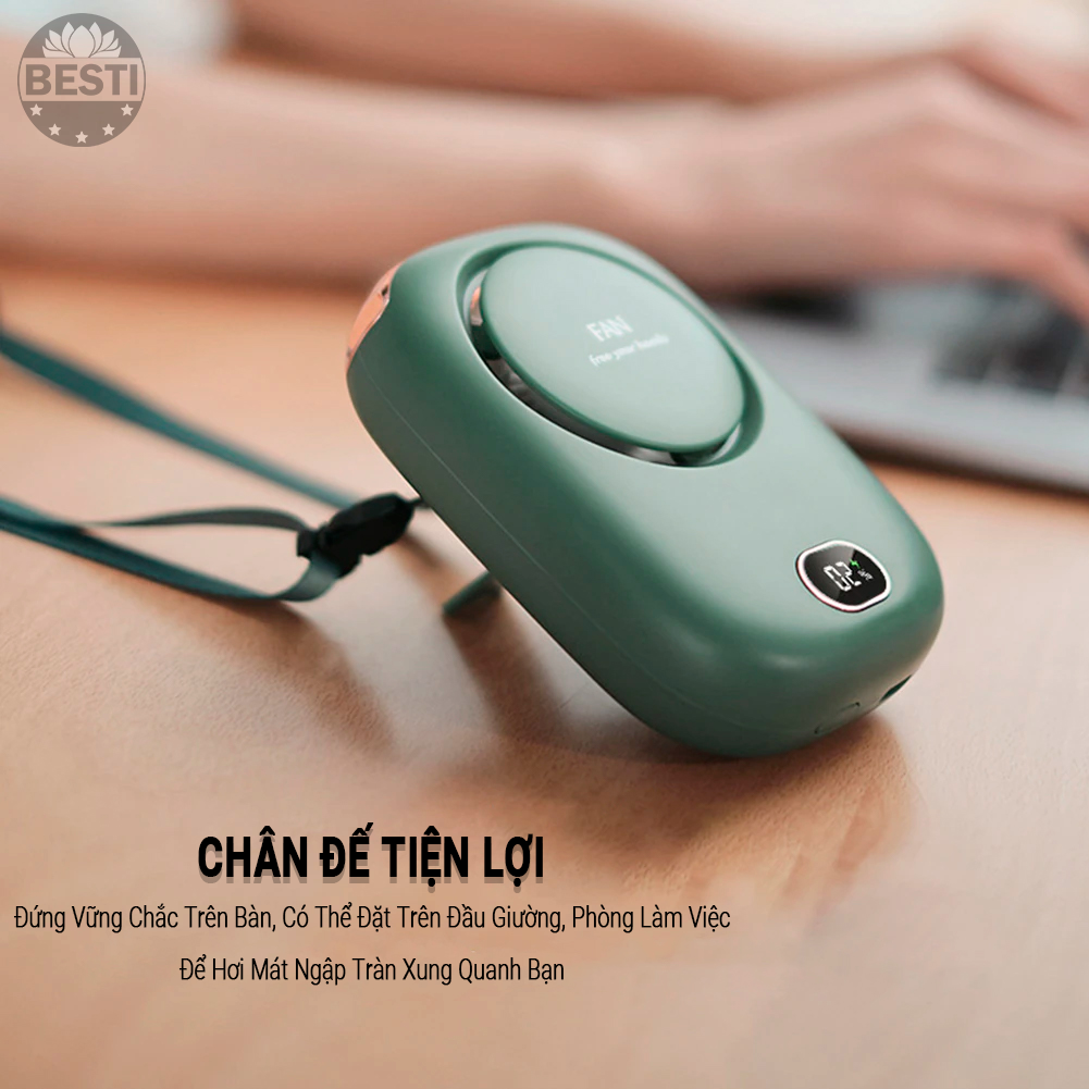 Quạt Mini Tích Điện Đeo Cổ Thời Trang Besti Y01,  3 Tốc Độ Gió Siêu Mát, Chạy Siêu Êm, Dung Lượng Pin 2000mAh, Phù Hợp Khi Chạy Bộ, Đi Du Lịch , Văn Phòng, Đi Chơi- Hàng Chính Hãng