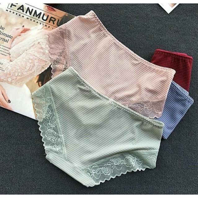 Quần lót nữ Freesize cỡ XL từ 48-55kg thun lạnh caro phối ren - QL2207