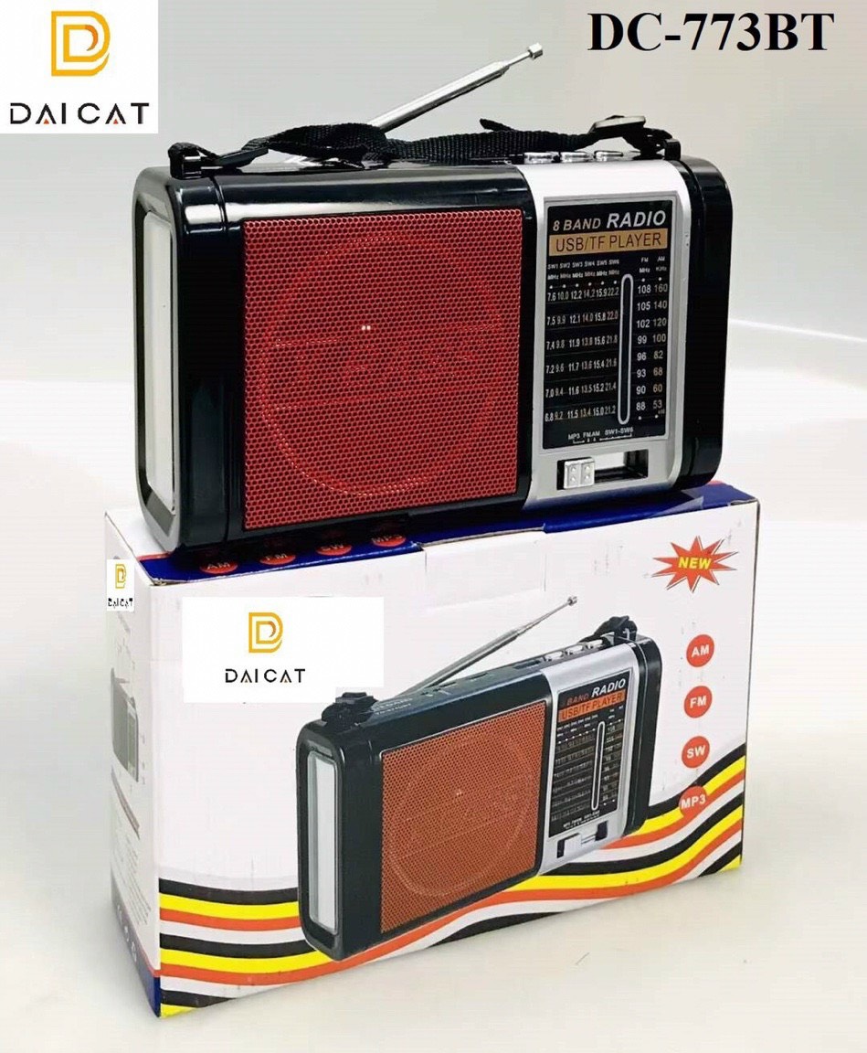 Đài RadioFM 8 BAND Radio DC-773BT, có hỗ trợ bluetooth thẻ nhớ TF và USB có đèn pin thiết kế sang trọng-Hàng Chính Hãng