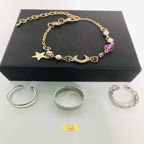 Vòng tay nữ mặt trăng, ngôi sao, biển cả sang trọng, quý phái, thời trang+ nhẫn hợp kim phong cách, trẻ trung, phong cách, cá tính