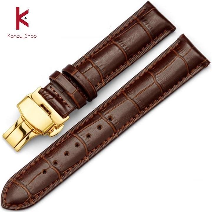 Dây Đồng Hồ Da Khóa Bướm Màu Vàng - Dây Da Đồng Hồ 14mm 15mm 16mm 17mm 18mm 19mm 20mm 21mm 22mm 23mm 24mm