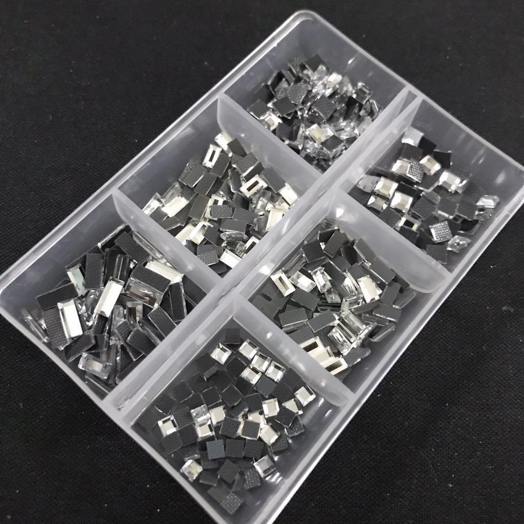 Đá Khối Chân Bằng Chữ Nhật Mix Size, 6 Ô, Đá Nail Hình Vuông Và Chữ Nhật, Trang Trí Móng Sang Trọng, Làm Nail Tinh Tế