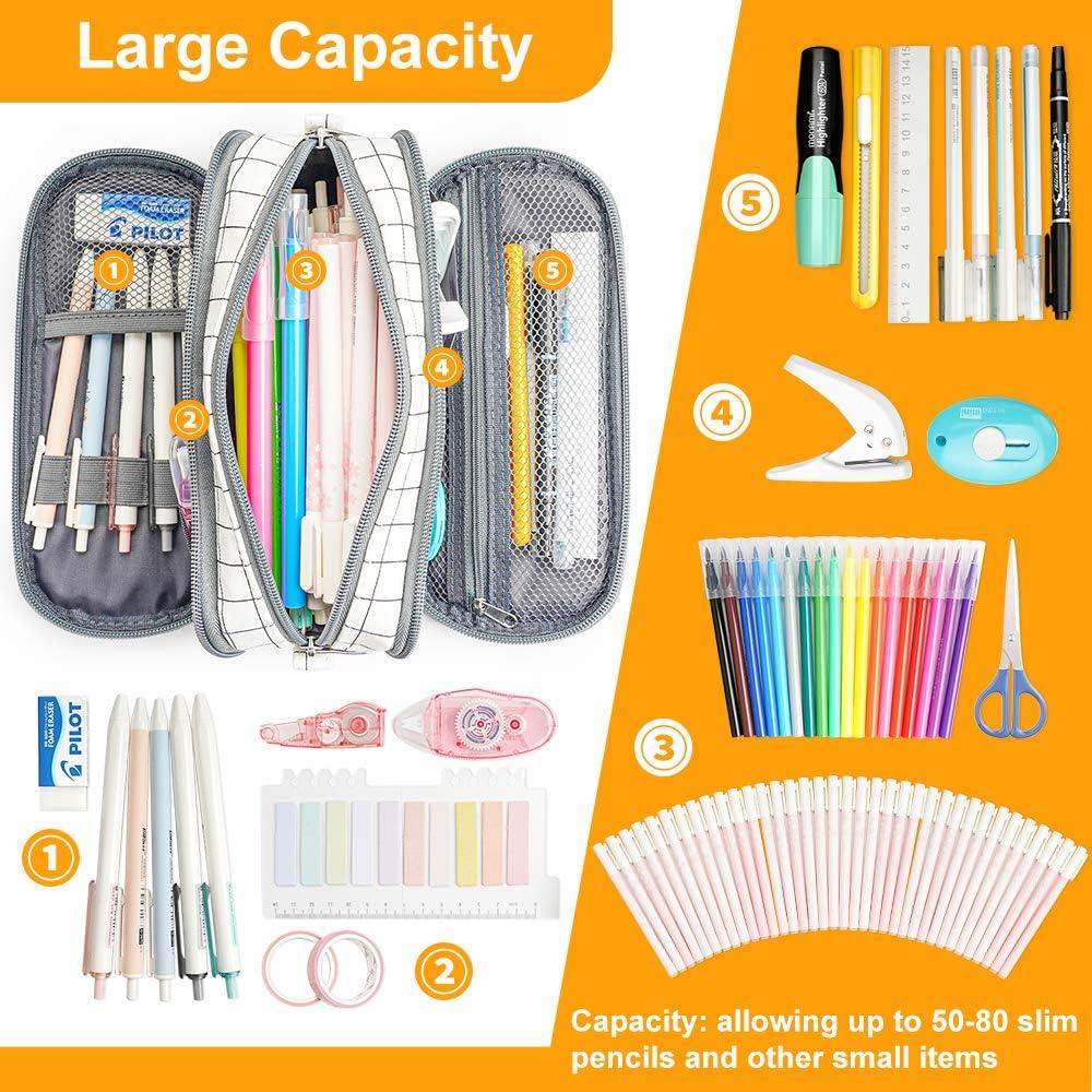 Hộp đựng bút chì công suất lớn Túi đựng bút 3 ngăn Đồ dùng học tập Sắp xếp văn phòng phẩm cho sinh viên văn phòng đại học Cô gái cậu bé Thanh thiếu niên trưởng thành Lưới đen