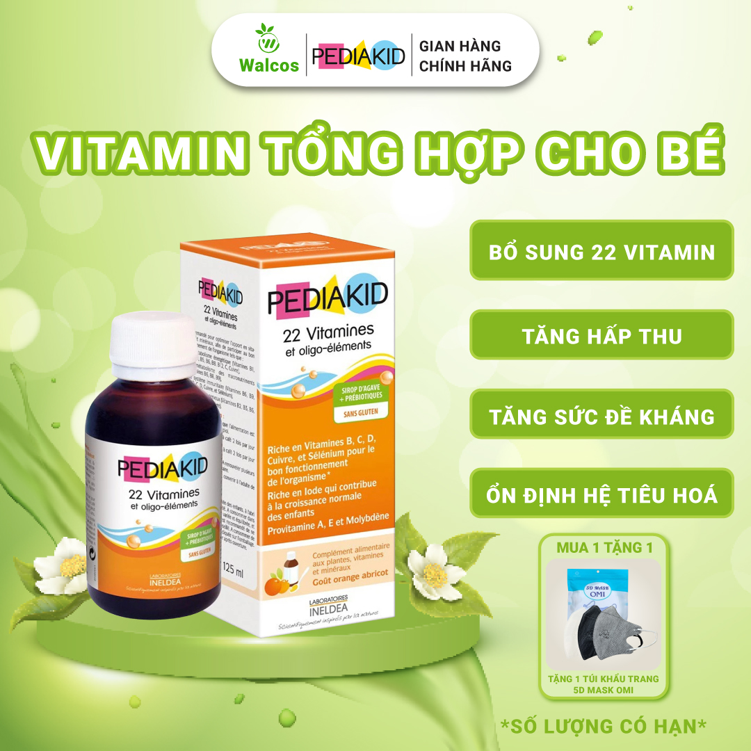 Siro Vitamin Tổng Hợp Cho Bé Pediakid 22 Vitamines Giúp Bé Khỏe Mạnh, Tăng Hấp Thu Dưỡng Chất (Hộp 125ml)
