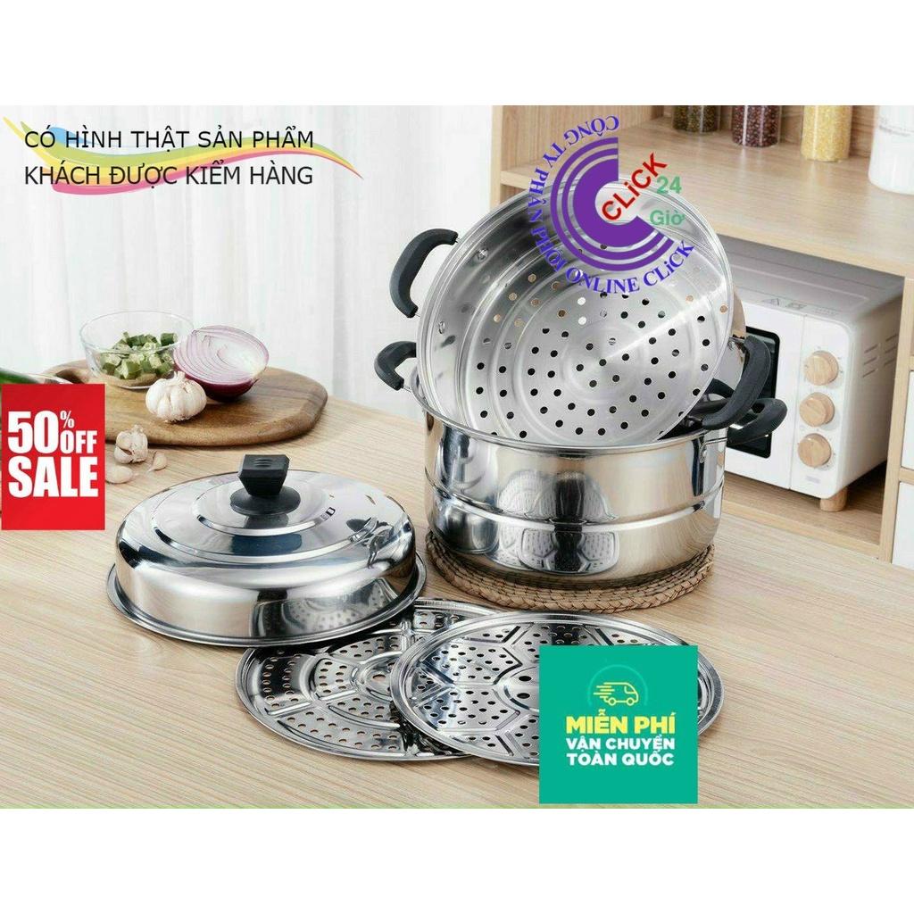 Nồi Hấp Inox 3 Tầng Đa Năng 28cm - Xửng Hấp Nhanh Tiết Kiệm Nhiên Liệu - Hàng Cao Cấp