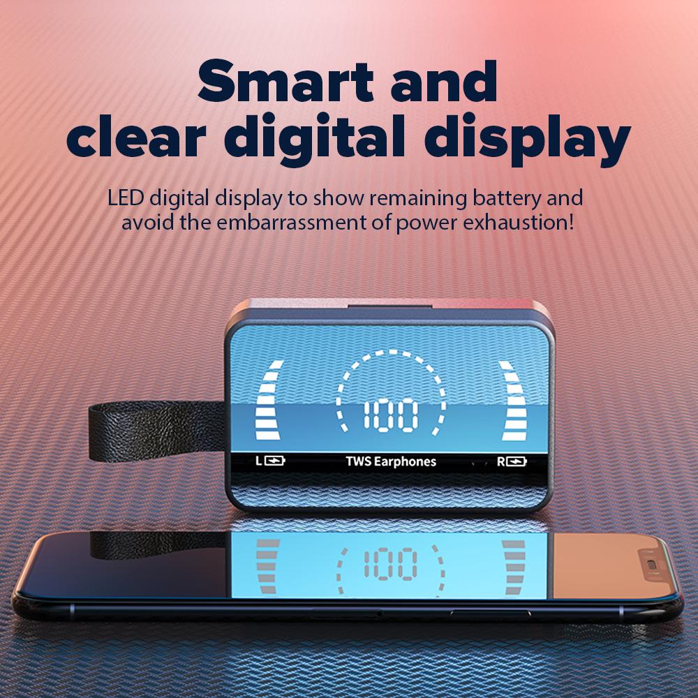 TWS Không Dây Bluetooth HD Gương Màn Hình Màn Hình Hiển Thị LED Tai Nghe Có 3500MAh Sạc Hộp 9D HIFI Stereo Tai Nghe Nhét Tai Tai Nghe