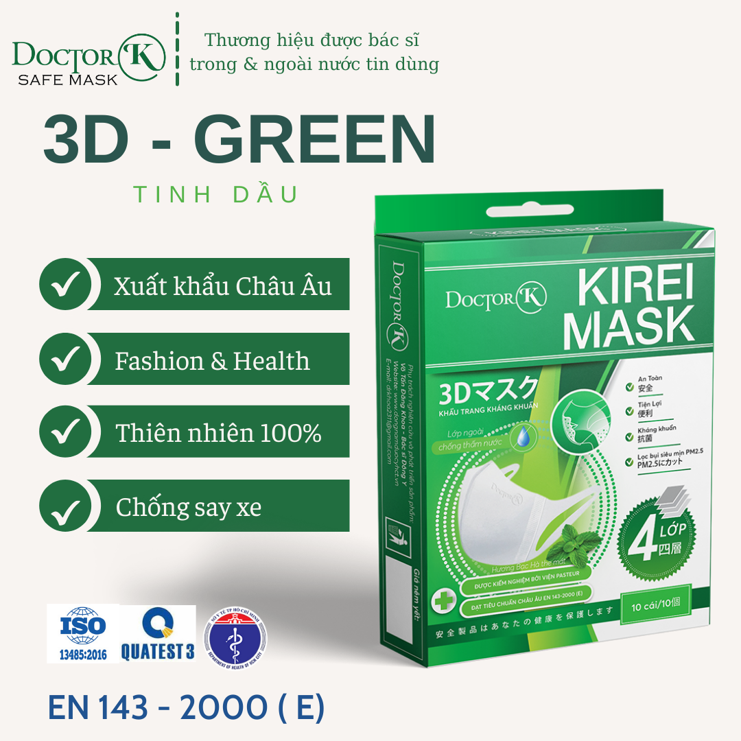 KHẨU TRANG 3D MASK NGƯỜI LỚN - có mùi thơm bạc hà, chống say xe hiệu quả - Doctor K