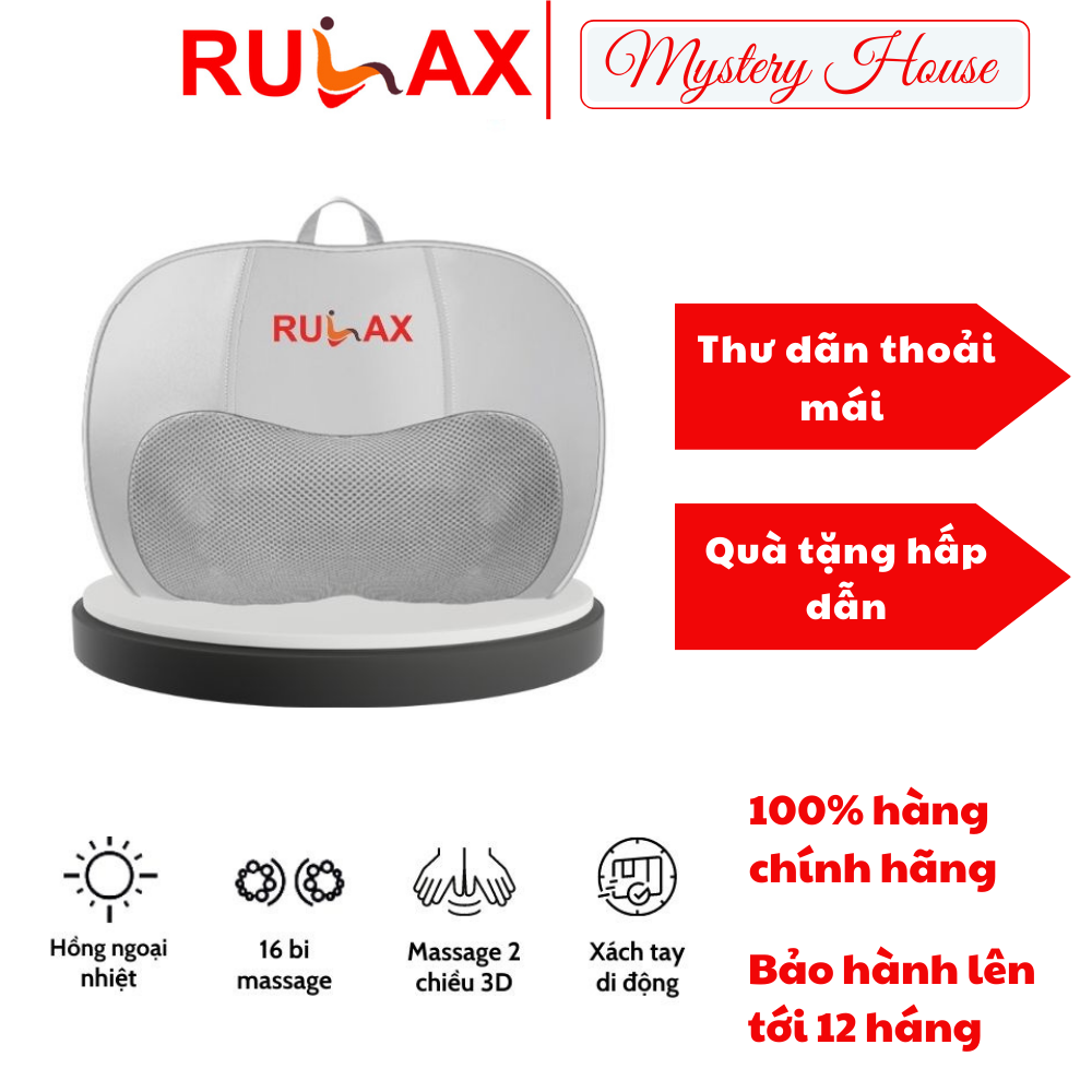 Gối Massage Hồng Ngoại 16 Bi Cao Cấp RULAX Model RL-02 Phiên Bản Cao Cấp, Gối Massage Cổ Vai Gáy