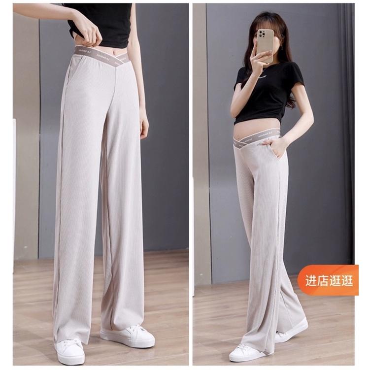Quần ống rộng xuông mát cạp thấp cho bà bầu