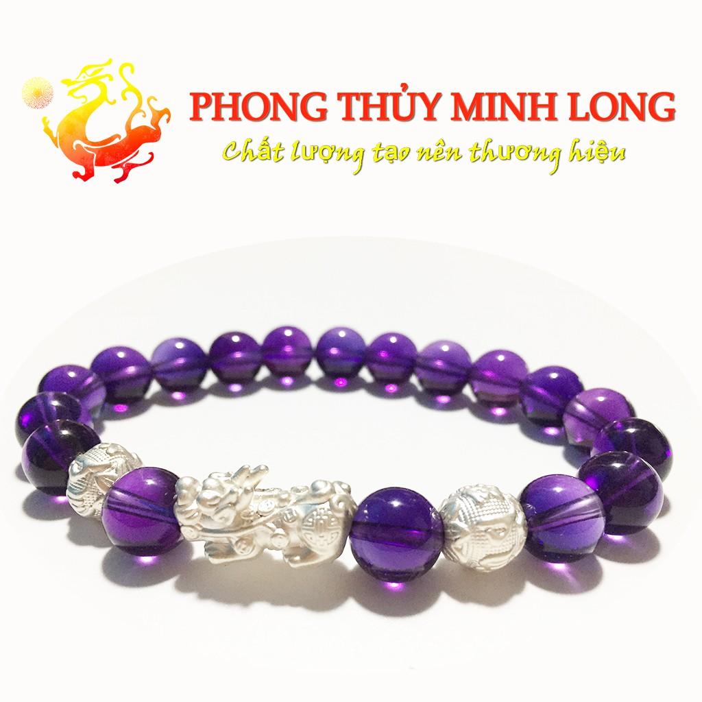 Vòng tay đá. thach anh Tím chất lượng 5A mix Tỳ Hưu và 2 Hạt Kim Tiền Bạc hợp mệnh Hỏa và Thổ