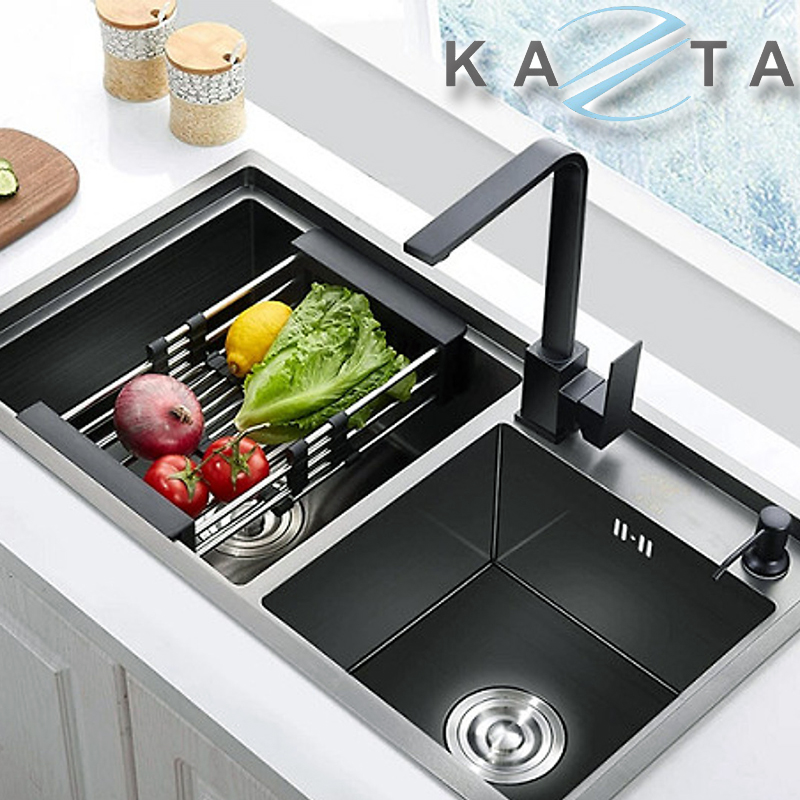 Vòi rửa bát nóng lạnh KAZTA KZ-D67VN vuông nano kháng khuẩn kèm 2 dây cấp nóng lạnh