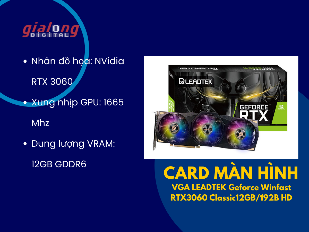 Card màn hình Geforce Winfast RTX3060 Classic12GB/192B HD - Hàng chính hãng