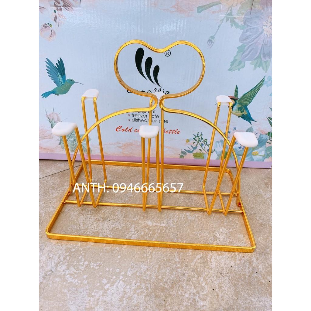 Giá úp cốc chữ nhật Inox mạ vàng